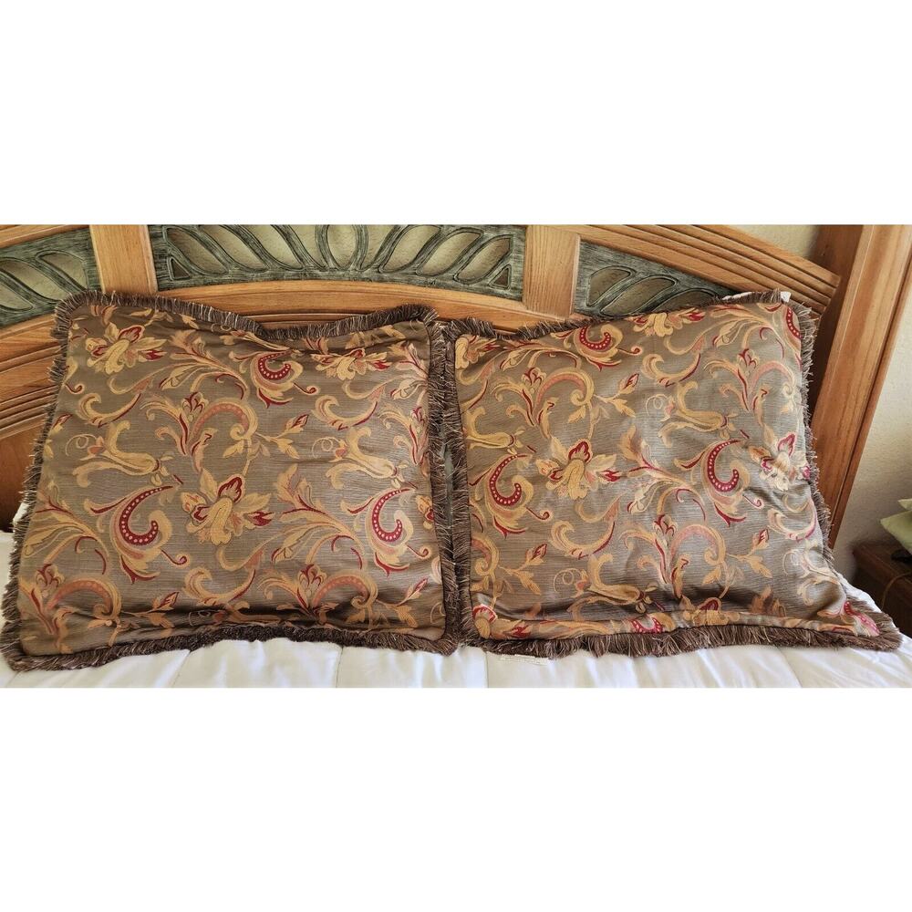 PILLOW SHAMS/COVERS-SHAVEL-Square-Rich Colors-Gold Red-Fringe Edge-26"x26"